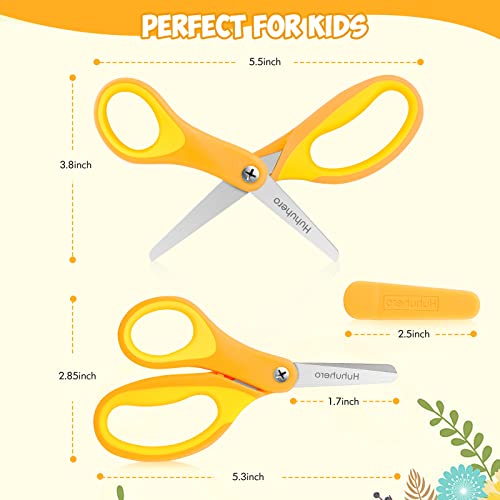 Huhuhero 5" Kids Scissors, Small Safety Toddler Blunt Tip Scissors, 4 Pack | Right & Left Handed, Premium Stainless Steel Blades, Soft Grip Handle, Scissors Set for Child Kids Classroom Craft Cutting