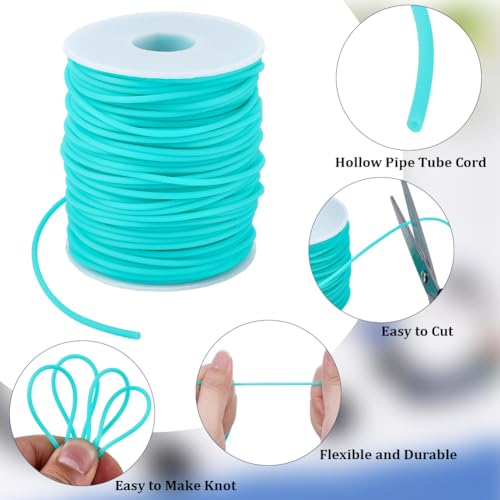 CRASPIRE 54.68 Yards 2mm Hollow Pipe Rubber Tube Cords Barber Cord for Knitting Stitch Holder Tubing 1mm Hole Rubber Cord with Spool Turquoise for Bracelet Jewelry Making DIY Crafts Bead Creation - color: Turquoise