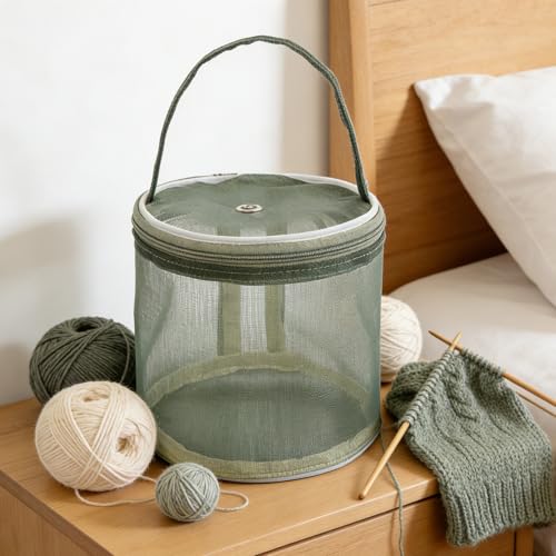 Mesh Crochet Bag Organizer, Large Capacity Yarn Storage Holder for Knitting and Crocheting, Green - color: green