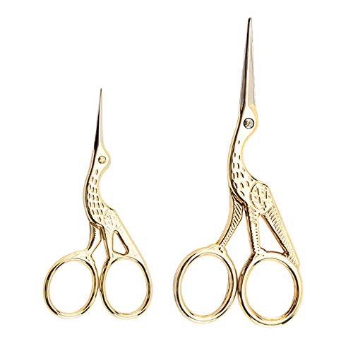 2PCS Vintage Stork Shape Sewing Scissors Stainless Steel Scissors | Metal Tailor Scissors Sharp Sewing Shears for Embroidery, Craft, Art Work & Everyday Use (Gold) - color: Gold