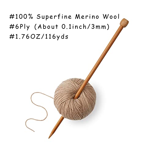 100% Merino Wool Yarn, 6-Ply Luxurious and Soft Yarn for Hand Knitting & Crocheting, 1.76 OZ/50g, 127 yds/116 Meters (Camel, 3 Balls) - color: camel, size: 3 balls