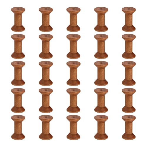 MECCANIXITY 26 Pcs 1.2"x2" Small Empty Thread Spools, Camel Color Unfinished Wooden Spools Wire Weaving Bobbins, Wire Weaving Bobbins for Embroidery DIY Sewing Machines Cord Jewelry Chain - color: Camel Color, size: 1.2"x2"