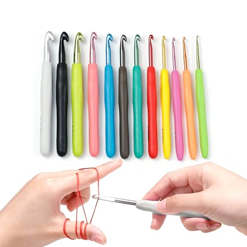 12 Pcs Crochet Hooks, Multicolored Knitting Needles for Crocheting, Smooth & Lightweight Crochet Hook Kit for Yarn Crafts