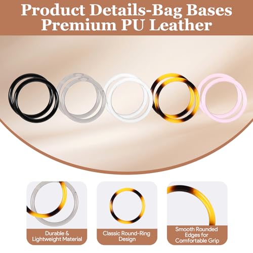 17 Pcs Purse Handles & Bases Set Includes 5 Pcs Leather Purse Bottoms for Crocheting 2 Pcs Acrylic Round Shape Bag Handles 2 Pcs Crochet Hook Crochet Bag Kit for Christmas Gifts - color: Round