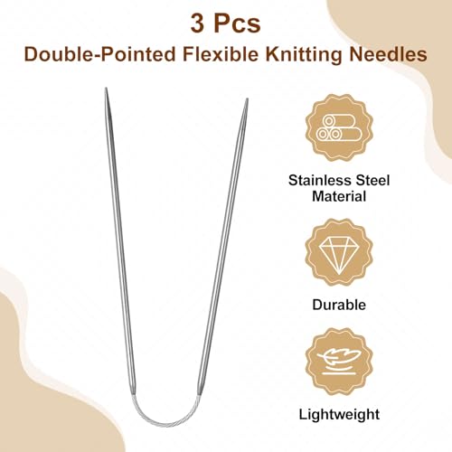 uxcell 3Pcs Size US 1.5 (2.5mm) Double-Pointed Flexible Knitting Needles 9 Inch(23cm) Stainless Steel Needle for Handmade Projects DIY Knitting - size: Size US 1.5 (2.5mm)