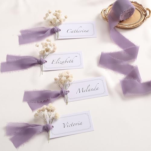 DORIS HOME Handmade Fringe Chiffon Ribbon 1" x 21Yd Pastle Purple | Fabric Ribbon, For Flower Bouquet/Gift Wrapping/Wedding Invitations/Party Decorations - color: Pastle Purple