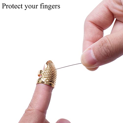 J.CARP 4Pcs Sewing Thimble, Metal Gold Sewing Thimble Finger Protector, Adjustable Finger Shield Ring Fingertip Thimble Sewing Quilting Craft, Accessories DIY Sewing Tools (2 Sizes, S/M) - color: Style1-Gold 2