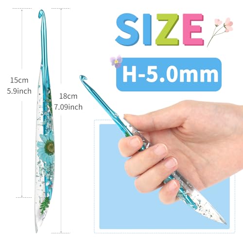 Coopay Crochet Hooks, 5mm Ergonomic Crochet Hook with Floral Plastic Grips | Long Crochet Needles for Crocheting,Stylish and Unique, Ideal for Crocheting Blankets, Dolls, Shawls, Hats, Scarves (H-5.0mm) - size: 5.0mm