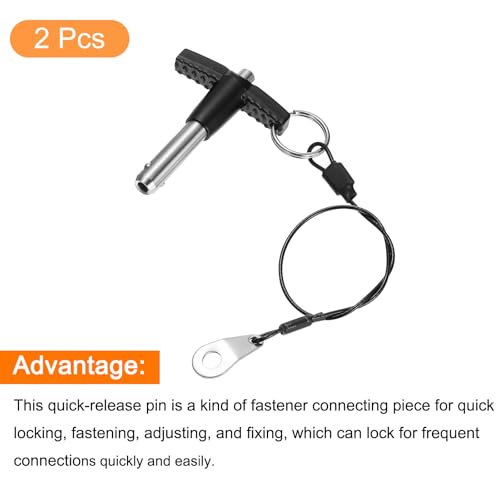 uxcell 2Pcs T Handle Lock Pins, 8mm x 20mm Usage Length Stainless Steel Push-Button Quick Release Pin - size: 8mm x 20mm