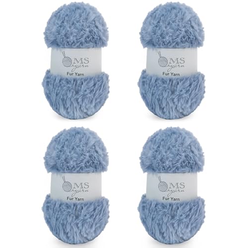 4 Skein Faux Fur Yarn 284 Yards - Super Bulky Soft Fluffy Eyelash Yarn for Knitting & Crocheting (Each Skein 100g/3.5oz) Amigurumi Hat Scarf - Blue Gray - color: Blue Gray