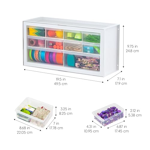 IRIS USA 10-Drawer Organizer, 2 Pack, Makeup Tool Craft Storage, White | Wall mountable, Stackable Teacher Toolbox, Beads, Building Bricks, Water Packets, Screws, Hardware - color: White, size: 10 Drawer - 2 Pack