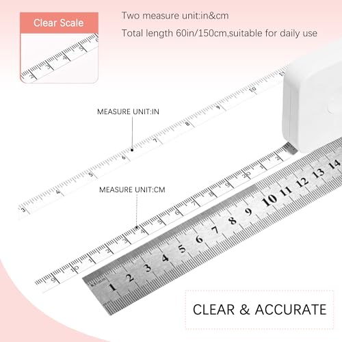 SlowVibes Bling White Diamond Retractable Body Measuring Tape, 60 Inch | Dual-sided vinyl cloth tape with rope for waist, fabric,body measurements, sewing, tailor,knitting, weight loss - color: White