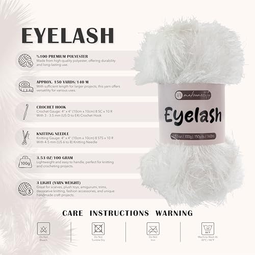 Makromecity Eyelash Yarn – Fuzzy Fun Fur Yarn, 3.53 Oz (100g) 150 yd (140m), Weight 3 Light, Premium Polyester Novelty Feather Yarn for Scarves, Amigurumi, Plush Toys & Craft (Ecru, 3 Skeins) - color: Ecru, size: 3 Skeins