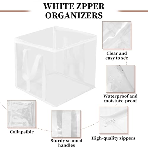 6 Pcs Clear Zippered Organizers 12''x12''x12'' Moving Bags with Reinforced Handles Heavy Duty Storage Cube Tote Storage Blanket Bags Bins for Clothes Moving Supplies Linens Shoes Closet Organizer