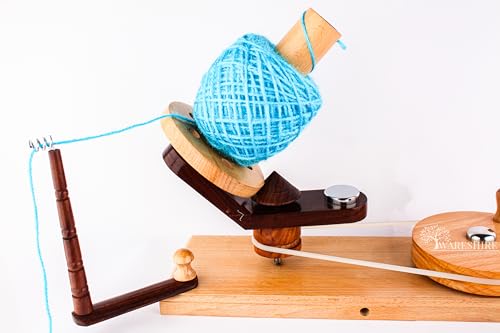 WARESHIRE Yarn Bowl and Ball Winder Combo Wooden Handmade Hand Operated | Natural Yarn Ball Winder Large Center Pull Cake with Wooden Yarn Bowl 6x3 inches | Yarn Ball Holder (Bowl+Mixwood) - color: Bowl+Mixwood