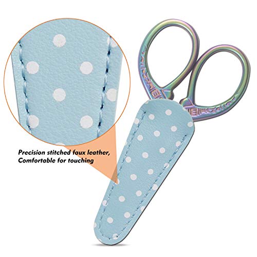 Sharp 3.6 inch Embroidery Scissors for Sewing, Crafting, Leather Sheath | Threading Needlework Scissors with Leather Scissor Cover for Sewing Handicrafts Tool Craft Art Work and Everyday Use - color: Colorful