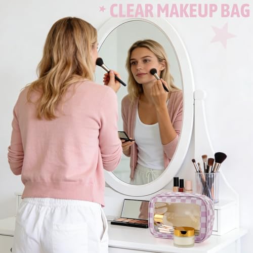 YOPCDJ 3PCS Clear Toiletry Bag,TSA Approved Travel Makeup Pouch with Zipper for Cosmetics and Toiletries, Diaper Bag Organizer Pouch Set,Women's Purse Organizer and Clear Car Bag - color: Purple, size: 3pcs