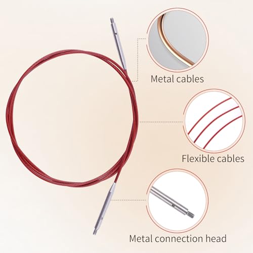 WAZAIGUR Interchangeable Circular Knitting Needles Cable 32inch/80cm | Durable, Smooth, Fit Interchangeable knitting needles, Polished Metal Connector Head, Metallic Cable - size: 32inch/80cm