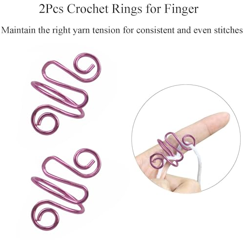 2Pcs Crochet Rings for Finger, Adjustable Open Yarn Guide Crochet Tension Ring for Crocheting Knitting Accessories Supplies Metal Yarn Tension Loop Ring for Finger (Rose), SATONBEYI - color: Rose-2P