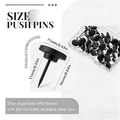 Black Heavy Duty Thumb Tacks, Push Pins for Upholstery and Carpets, Decorative Flat Tacks for Wood, Fabric, and More, 50 Pcs - color: Black