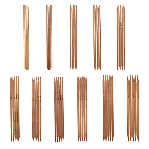 55Pcs Double Pointed Bamboo Knitting Needles Set, 11 Sizes from 2mm to 5mm, for Sweaters, Socks, Hats, DIY Crafts, Beginners