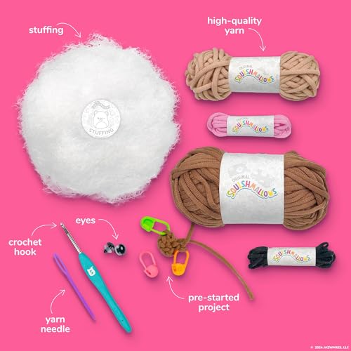 Original Squishmallows Omar the Bear Crochet Kit, Includes Yarn, Crochet Hook, Starter Hooks, Step-By-Step Tutorials, Exclusive Crochet Kit for Beginners, DIY Craft, Crochet Kits, Great Teen Gifts - color: Squishmallows Omar