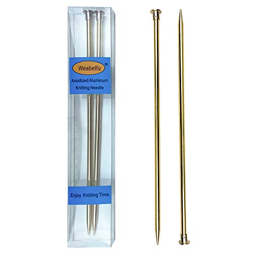 Weabetfu Aluminum Metal Knitting Needle,Colored Straight Single Pointed,10-inch Length for Handmade DIY Knitting,Size US 8(5.0mm) - color: Gold, size: US 8