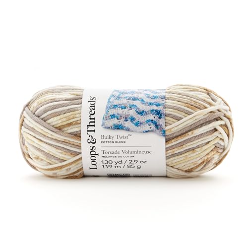 Loops & Threads Sand Dune Bulky Twist Multi Yarn – Bulky Weight Yarn for Knitting, Crochet, Weaving, Arts & Crafts, 15 Pack - color: Sand Dune