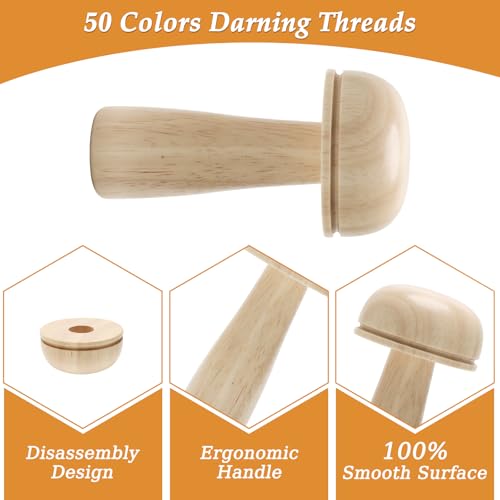 Windspeed Darning Mushroom for Socks Darner Kit | with 14 Hooks Small WeavingLoom 9 Large Eye Needles 50 Colors Thread, Socks Sewing Supplies, Ideal DIY Socks Handicraft