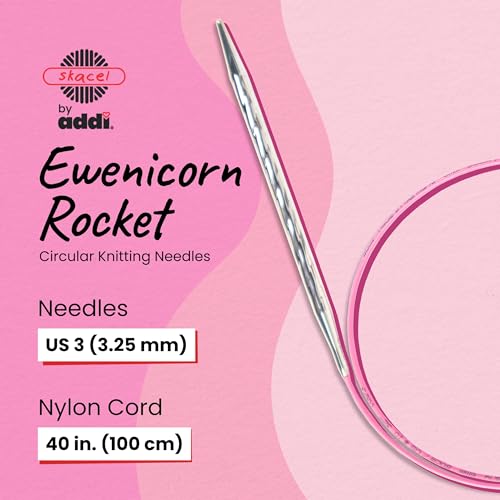skacel by addi Ewenicorn Rocket Circular Knitting Needles, Fixed 40 Inch (100 cm) White Chrome Plated Brass Tips with Flexible Nylon Cord, 3.25 mm (US Size 3) - size: 3.25 mm