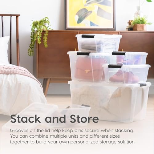IRIS USA 4-Pack 32 Quart Storage Bins with Lids, Clear | Visible storage saves time, Great for linens, décor, closet storage, and supplies, Nestable design saves space - color: Clear, size: 32 Qt, style: 4 Pack