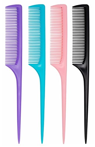 4 Pcs Rat Tail Comb Set for Women -Fine Tooth Styling comb with Pick, Anti-Static Heat Resistant Teasing Comb,Professional Hair Parting Tools for Smooth Detangling, Updos & Salon-Perfect Hairstyles. - color: Purple-Blue-Pink-Black