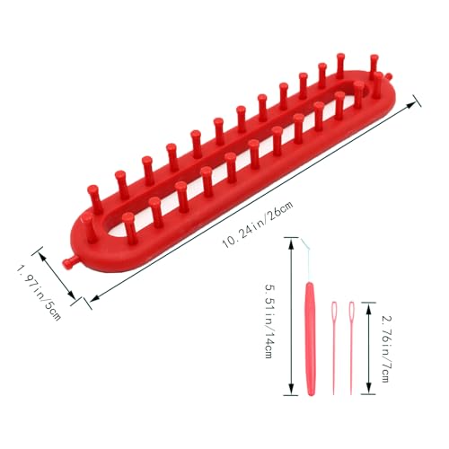 Rectangle Knitting Looms，Plastic Weaving Looms Set，Weaving Loom，Scarf Hats Making Tools，DIY Crocheting Handmade Craft Kit with a Crochet Hook and Needle for Knitting Lovers，26 cm (Red) - size: Rectangle,26cm,Sparse Pegs