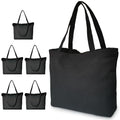 Koolmox Black Canvas Tote Bags, 6-Pack 17x14x3.9'' 12Oz Heavy Duty Cotton Bags with Handles and Bottom, Reusable Grocery Shopping Bag Bulk Sublimation Tote Bags Blank for Teachers Crafts - style: Black_open_17x14x3.9''