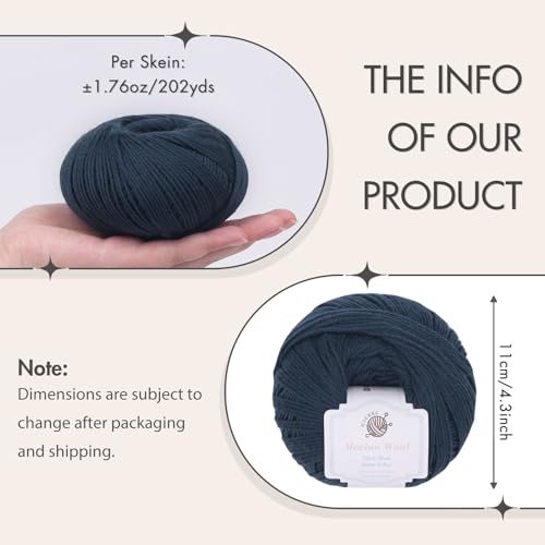 NICEEC 4 Skeins Soft Merino Wool Yarn- Blue Series | Soft & Warm, Finger Weight, Woolen Yarn for Crochet & Knitting, Total 5.3oz/606yds - color: Blue Series