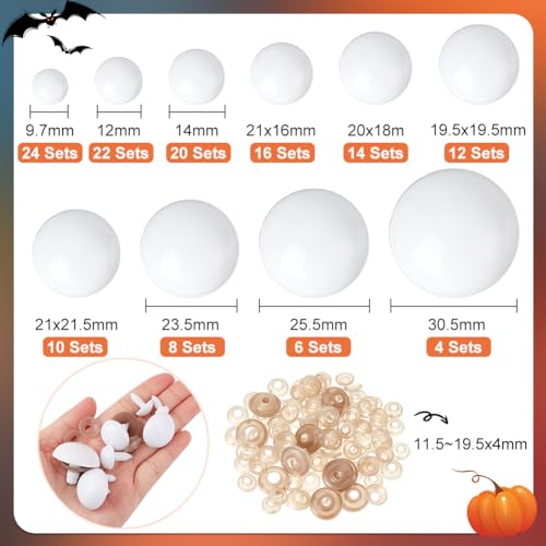 PH PandaHall 272pcs White Eyes Safety Eyes, 10 Sizes Crochet Eyes Craft Eyes Stuffed Animal Eyes with Washers for Amigurumi Puppet Teddy Bear Crochet Big Plush Animals Needle Felting Crafts,16~26.5mm