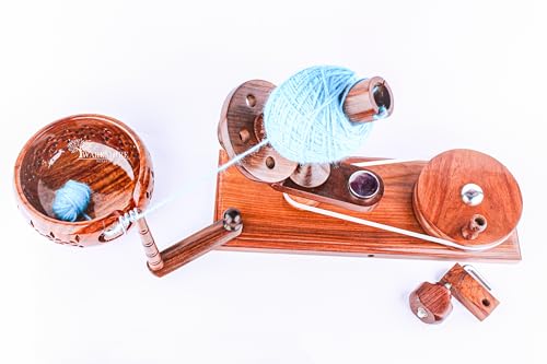 WARESHIRE Yarn Bowl and Ball Winder Combo Wooden Handmade Hand Operated | Natural Yarn Ball Winder Large Center Pull Cake with Wooden Yarn Bowl 6x3 inches | Yarn Ball Holder (Bowl+Rosewood) - color: Bowl+Rosewood