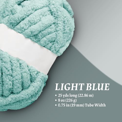 Jumbo Chunky Chenille Yarn for Hand Knitting Crochet – 8 Skeins × 8 oz (25 yds Each) Super Soft Thick Bulky Yarn for Blankets, Scarves, Cushions & DIY Crafts (Light Blue) - color: Light Blue (Chenille)