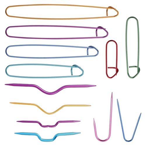 12pcs Knitting Stitch Holders and Cable Needles Set | Multi-Color Aluminum Stitch Holder with Bent Needles Knitting Tool Accessories for Sewing Weaving Sweaters Yarn Crafts - style: Set 2