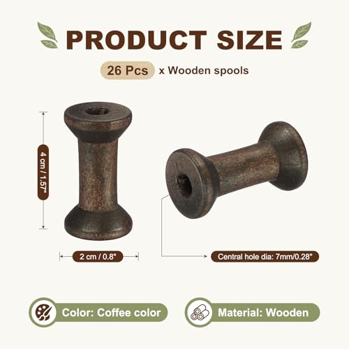 MECCANIXITY 26 Pcs 0.8"x1.6" Small Empty Thread Spools, Coffee Color Unfinished Wooden Spools Wire Weaving Bobbins, Wire Weaving Bobbins for Embroidery DIY Sewing Machines Cord Jewelry Chain - color: Coffee Color, size: 0.8"x1.6"