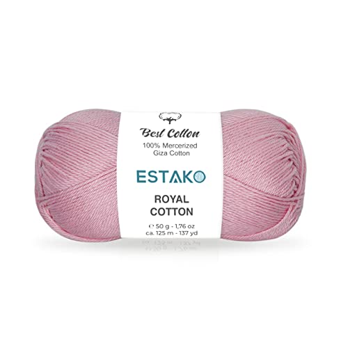 Estako Royal Cotton, 100% Mercerized Giza Cotton Yarn, Fingering, Baby Pink | soft, silky sheen, super fine, sock weight, 50 g, 137 yds, summer tops, amigurumi, doll clothes - color: 5096 - Baby Pink, size: 1 Skein