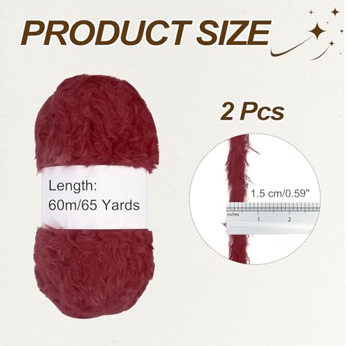 PATIKIL 65 Yards Soft Chunky Fluffy Fuzzy Faux Fur Yarn, 2 Skeins Chunky Fuzzy Yarn Fur Polyester for Crochet Knitting Blankets Scarves Sweaters Hat Shawls, Burgundy - color: Burgundy