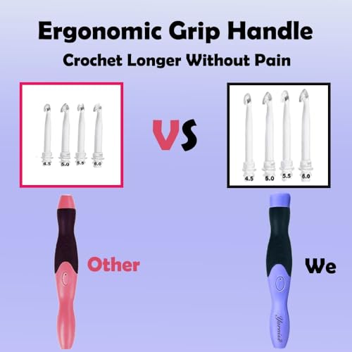 Yarniss 17 Size Lighted Crochet Hooks 2.5mm~14mm,Rechargeable Crochet Hooks | Glow In Dark Better for Night Crocheting,Light Up Crochet Hook with USB Cable - color: Purple-17 Size with Light