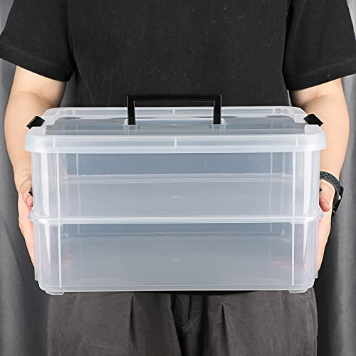BTSKY 2 Layer Stack & Carry Box, Plastic Multipurpose Portable Storage Container Box Handled Organizer Storage Box for Organizing Stationery, Sewing, Art Craft, Jewelry and Beauty Supplies Black | Multipurpose Craft Organizers and Storage for Organizing S