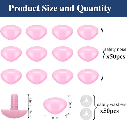 Thalinfayi 12 * 16mm Safety Nose Triangle Pink Craft Nose for Crocheting | 100pcs Plastic Crochet Nose and Washers for DIY Crafts Amigurumi Stuffed Animals Teddy Bear Handmade Projects - color: Pink, size: 12*16mm