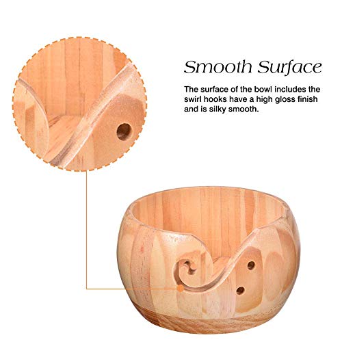 Wooden Crafted Yarn Ball Storage Bowl with Carved Holes and Drills Holes Wooden Yarn Bowl for Crocheting Knitting Accessories DIY Crafts (B) - color: B