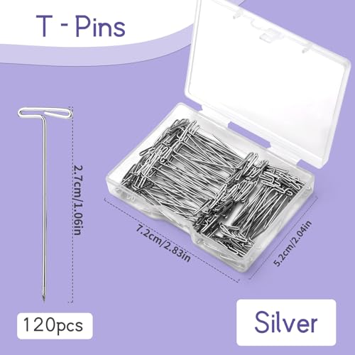 1 Inch 120 Pcs T Pins, Sewing Pins Wig pins Knitting Supplies | Sewing Pins for Wigs, Blocking Knitting, Modelling, Wig Making and Crafts, Stainless Steel Head Pins for Jewelry Making - size: 1inch*120pcs