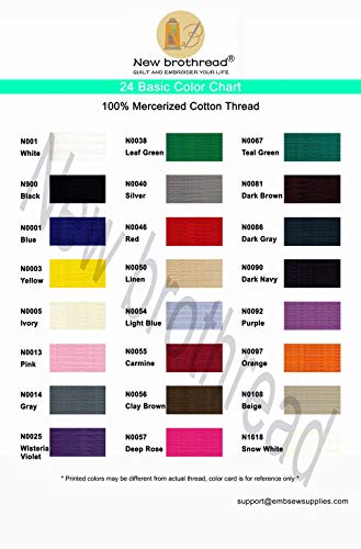 New brothread Multi-Purpose 100% Mercerized Cotton Threads -24 Basic Colors | Thread Weight 50S/3, 600M(660Y) Each Spool, Used for Quilting, Serger, Sewing and Embroidery - color: 24 Basic Colors