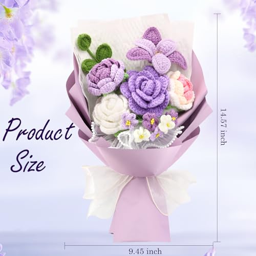 Handmade Crochet Flower Bouquet, Crochet Flowers, Knitted Flowers | Mixed Flowers, Crochet Bouquet, Artificial Flower Crochet Rose Tulip for Lover, Friend,family, Wedding Anniversary - color: Purple