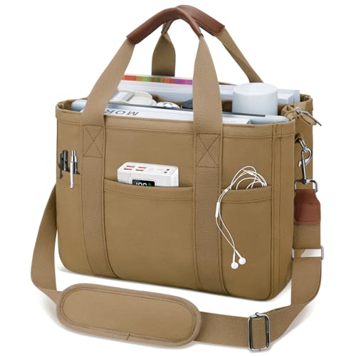 KKXIU Canvas Tote Bag for Women with Zipper and Compartments Crossbody Large Bible Messenger Purse Bag With Pockets - color: Brown, size: X-Large